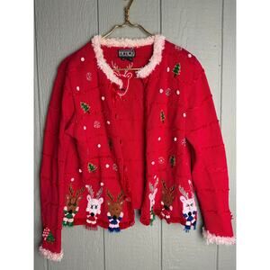 Vintage Becher Christmas Cardigan Sweater Women’s M Embroidered, Beaded Details